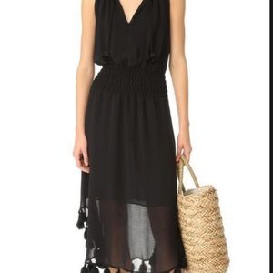 MISA | Anthropologie short sleeve black tassel dress | XS